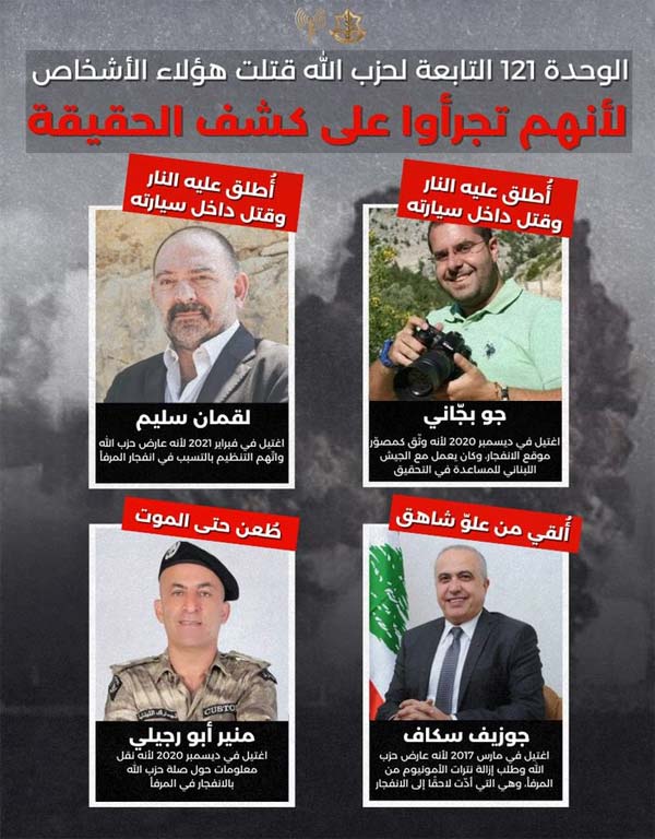 الجيش الإسرائيلي يتهم حزب الله بقتل شخصيات لبنانية هددت بكشف خطط انفجار مرفأ بيروت 2020